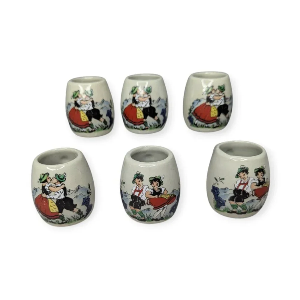 Vintage Set of 6 Miniature Beer Steins Mugs West Germany Ceramic Shot Glasses